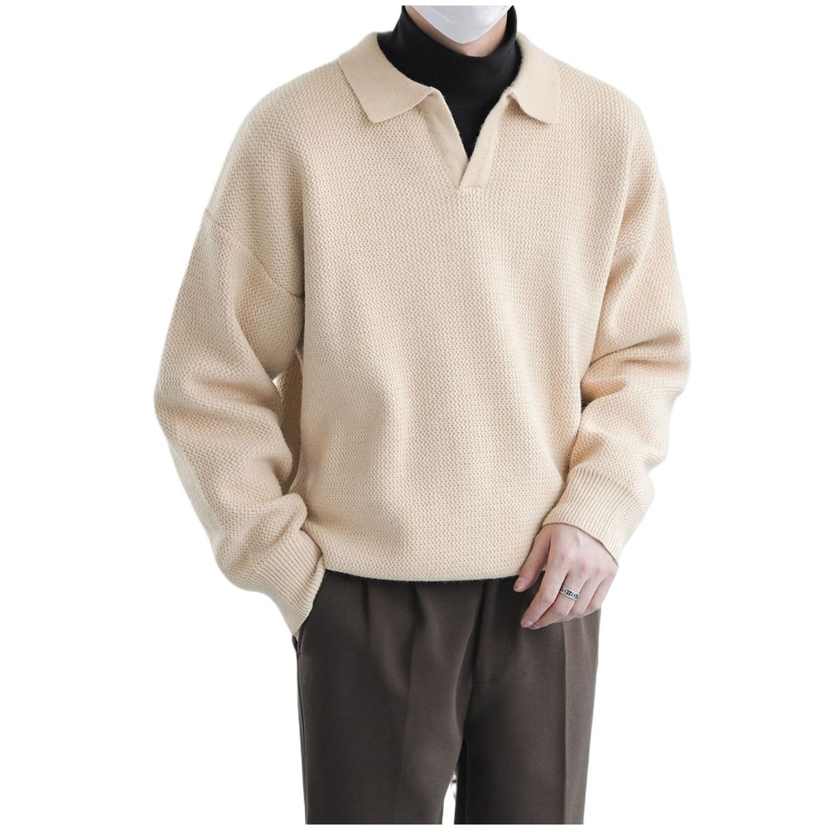 TIOZONEY - Suéter polo de punto para hombres de manga larga