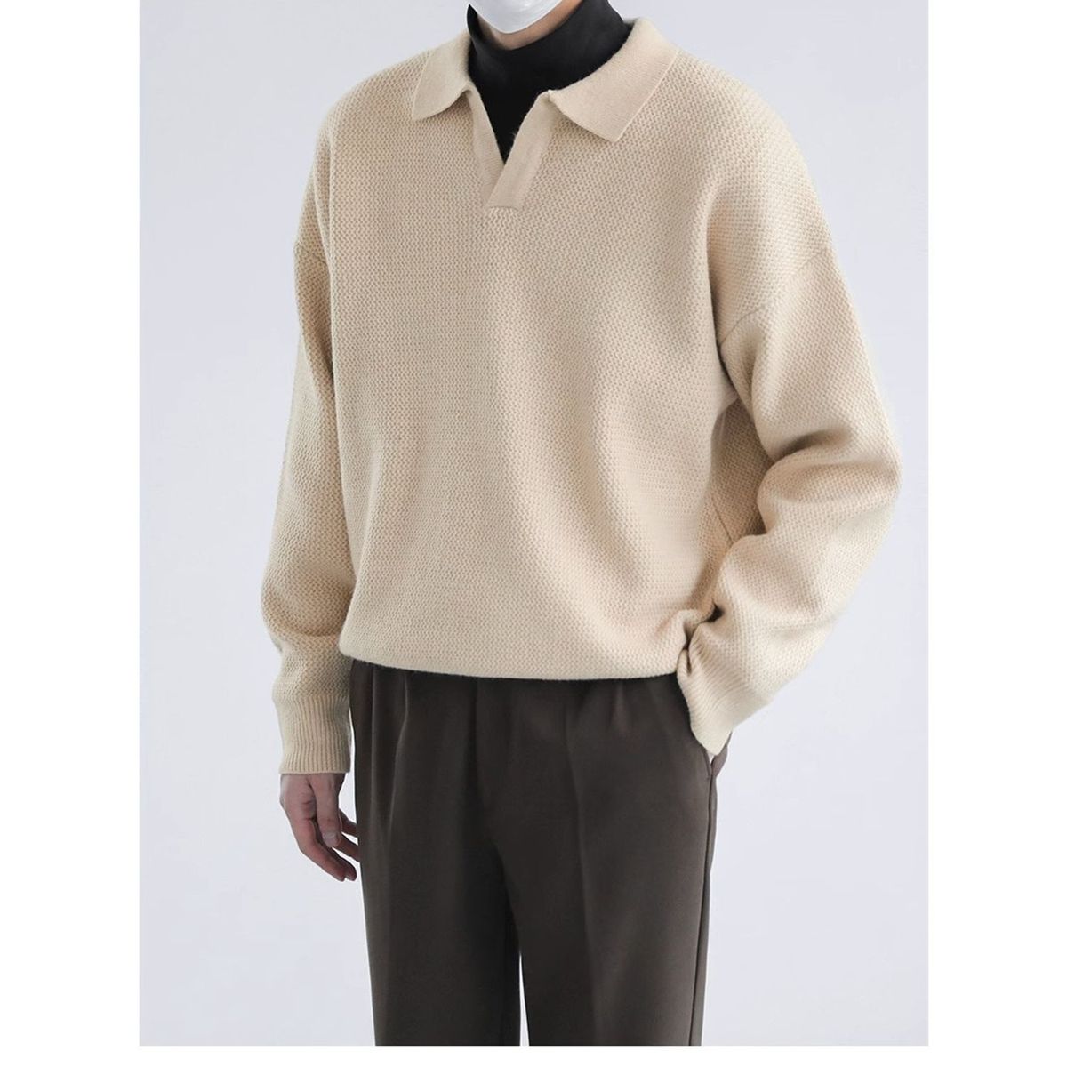 TIOZONEY - Suéter polo de punto para hombres de manga larga