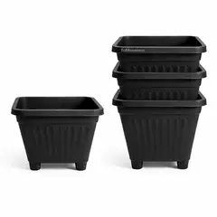 GENERICO - Pack 4 Maceteros Plástico Cuadrado Negro 30 cm
