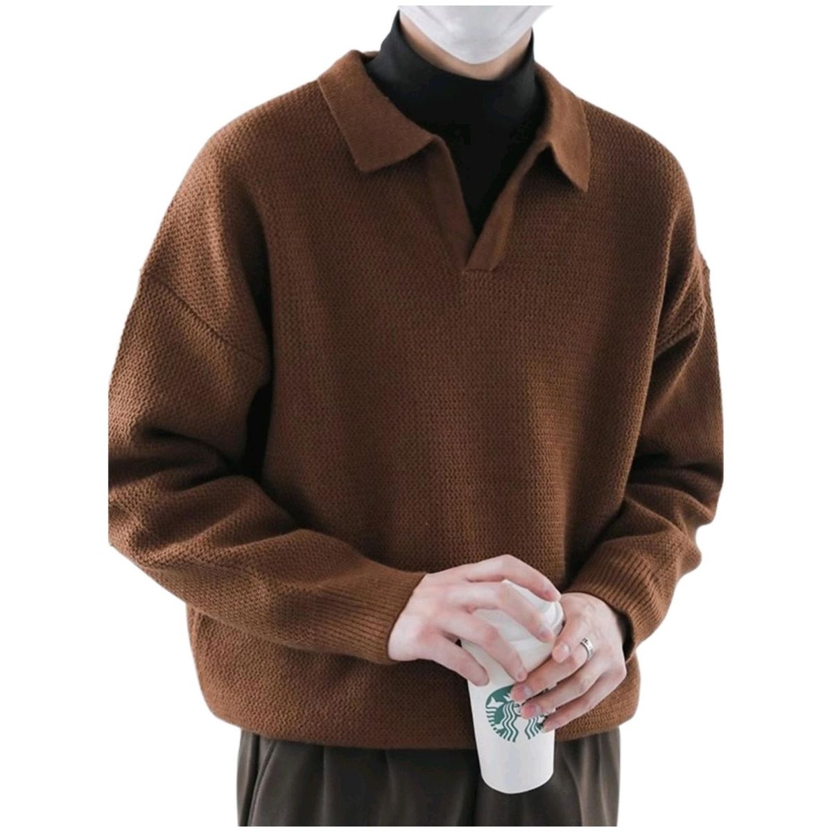 TIOZONEY - Suéter polo de punto para hombres de manga larga