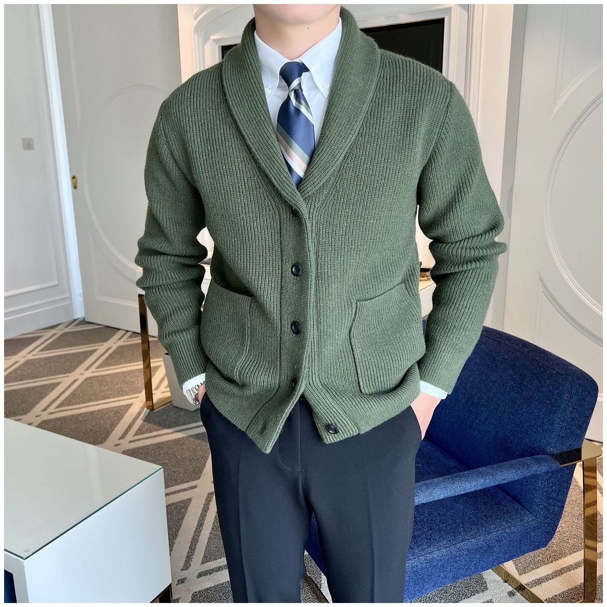 TIOZONEY - Chaqueta de suéter de lana para hombres