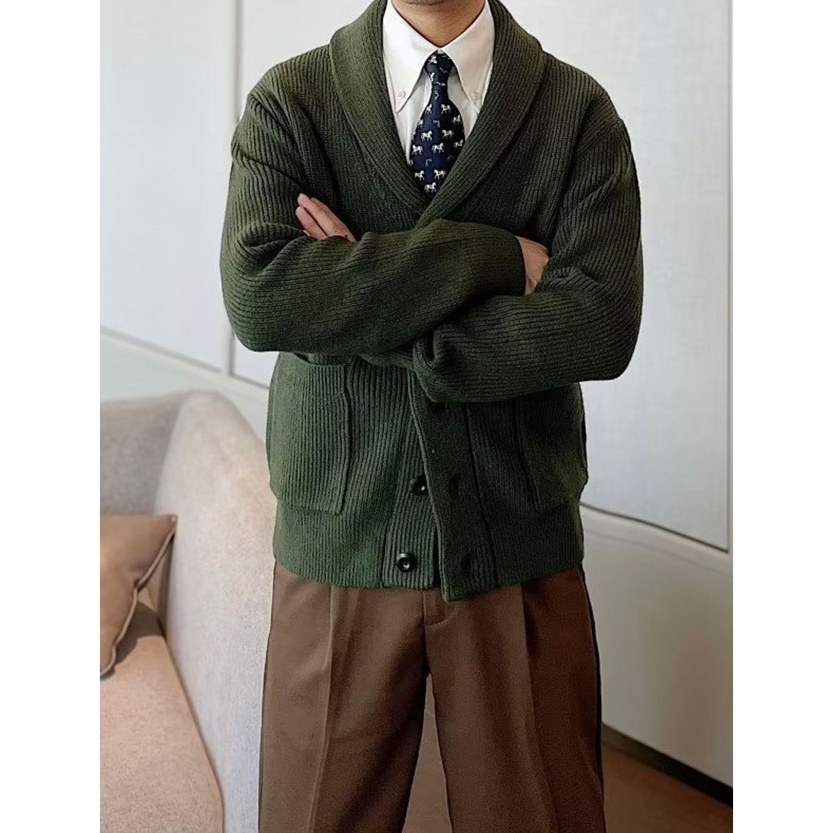 TIOZONEY - Chaqueta de suéter de lana para hombres