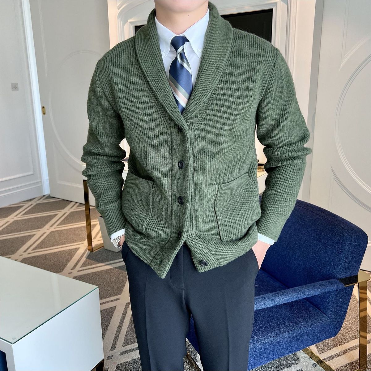 TIOZONEY - Chaqueta de suéter de lana para hombres