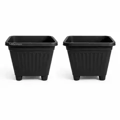 GENERICO - Pack 2 Maceteros Plástico Cuadrado Negro 40 cm