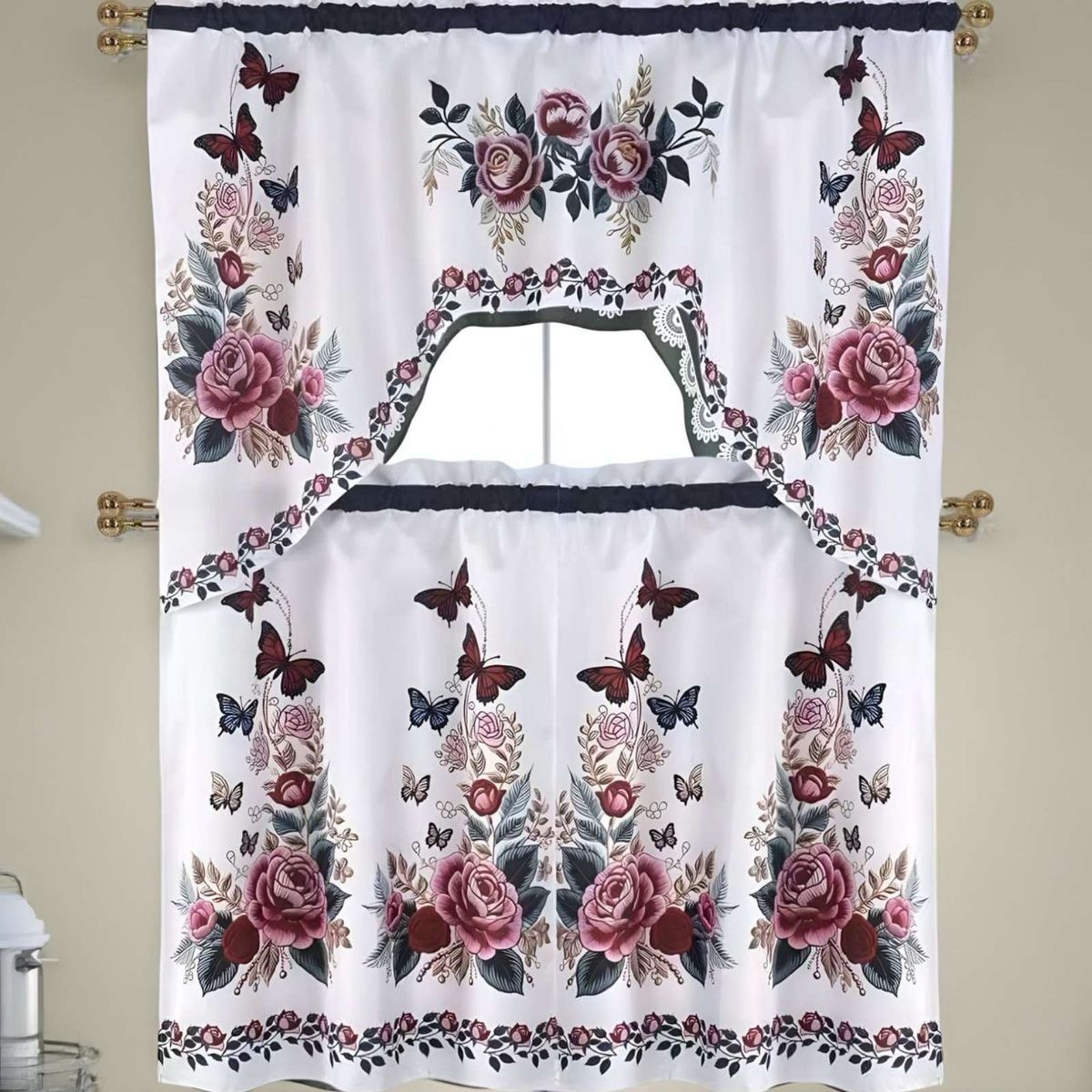 GENERICO - Set de Cortinas de Cocina 3 Piezas Diseño Elegante y Decorativo