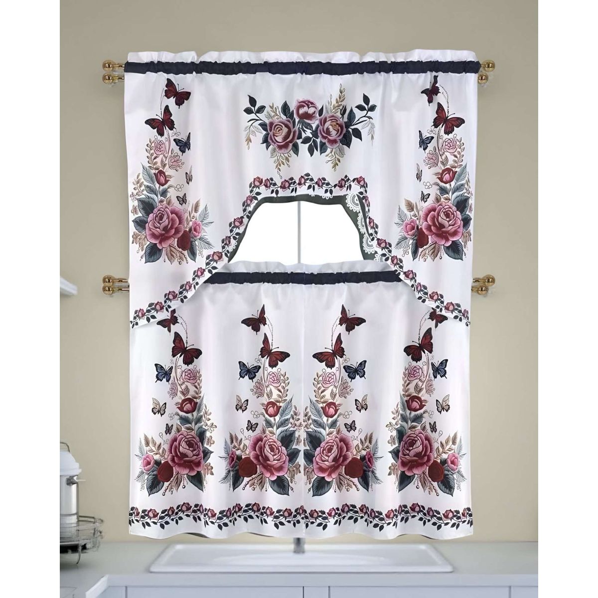 GENERICO - Set de Cortinas de Cocina 3 Piezas Diseño Elegante y Decorativo