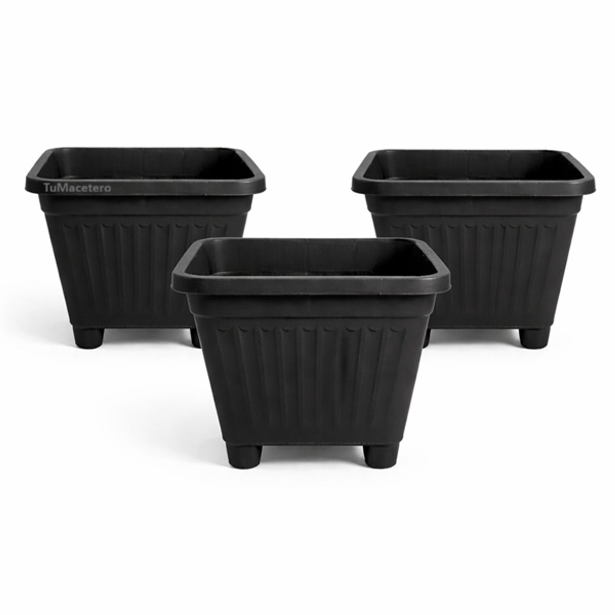 GENERICO - Pack 3 Maceteros Plástico Cuadrado Negro 40 cm