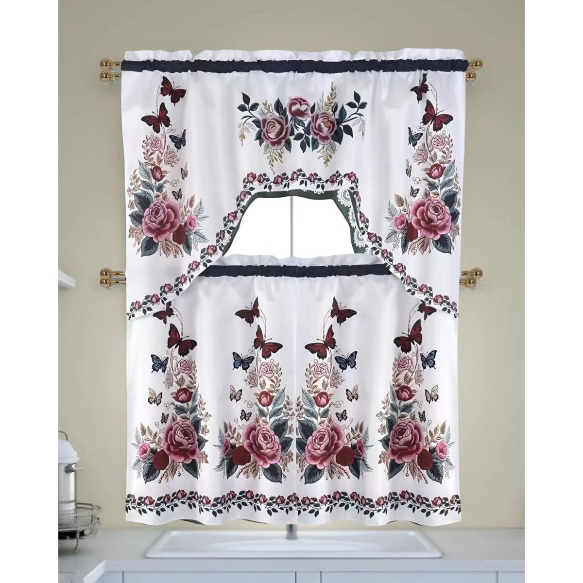 GENERICO - Set de Cortinas de Cocina 3 Piezas Diseño Elegante y Decorativo