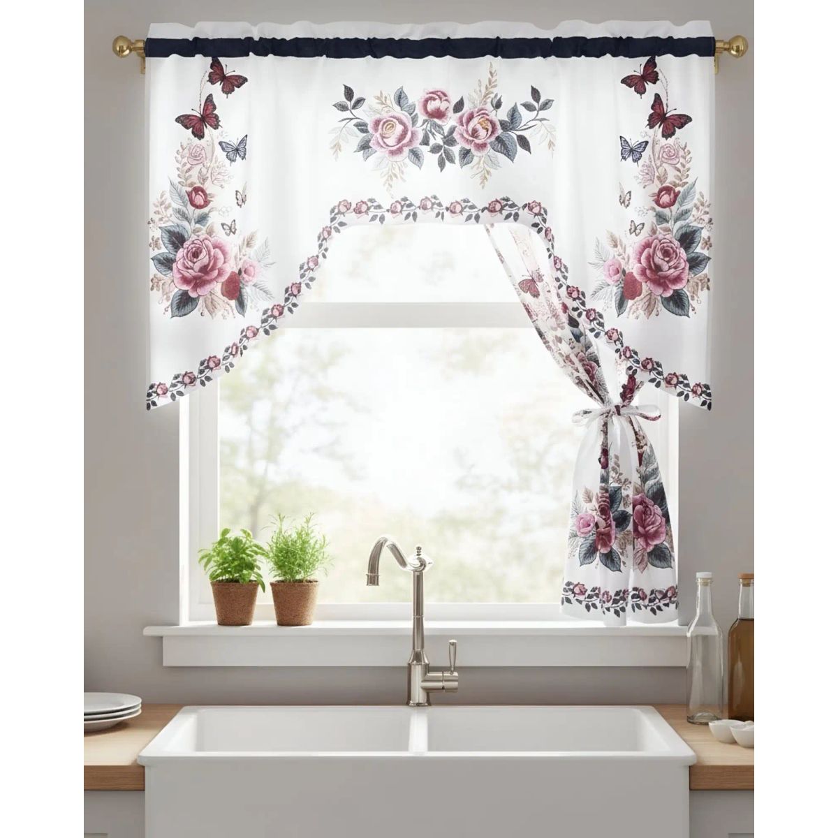 GENERICO - Juego de Cortinas para Cocina 3 Piezas Tela de Alta Resistencia y Lavable