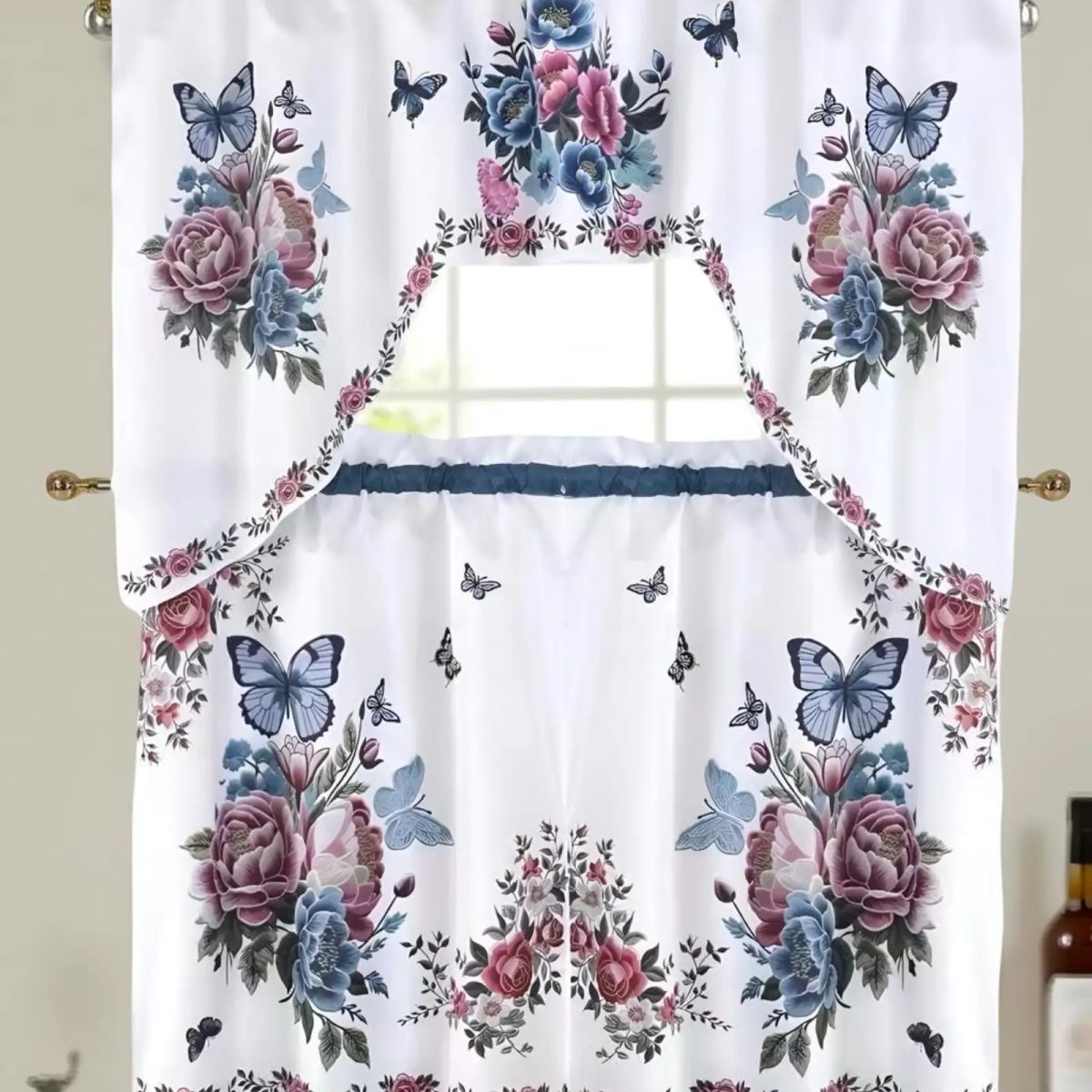 GENERICO - Juego de Cortinas para Cocina 3 Piezas Tela de Alta Resistencia y Lavable