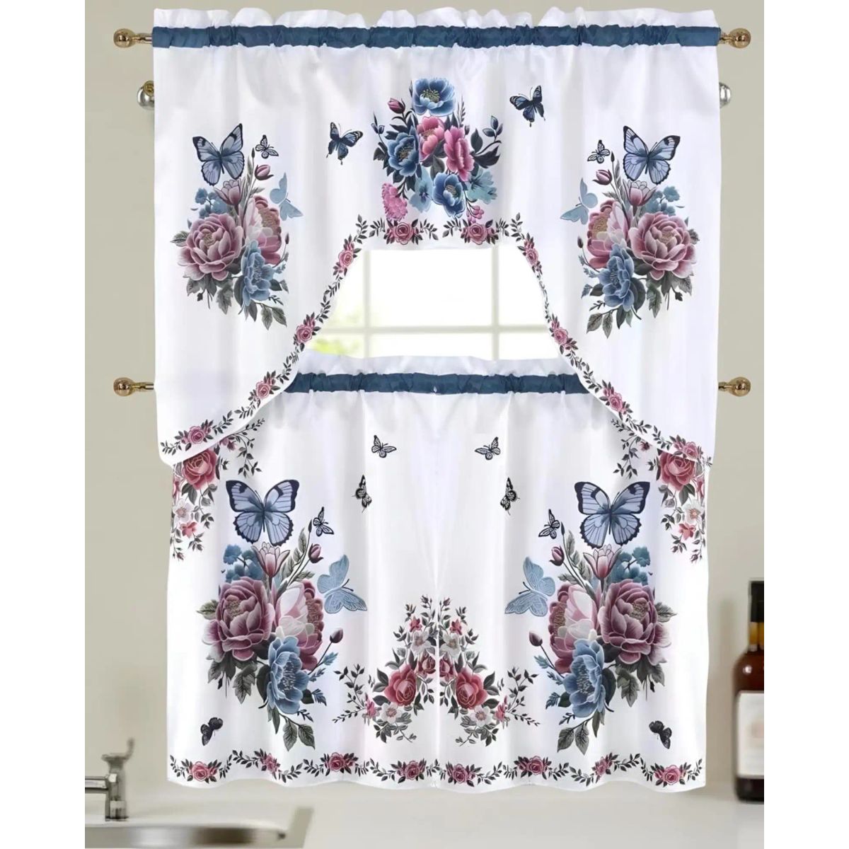 GENERICO - Juego de Cortinas para Cocina 3 Piezas Tela de Alta Resistencia y Lavable