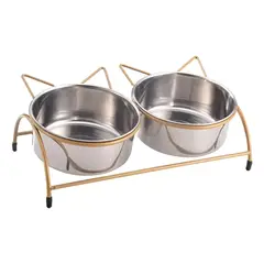 GENERICO - Plato Elevado Doble Gatos Perros Acero Inoxidable 16 Centimetros