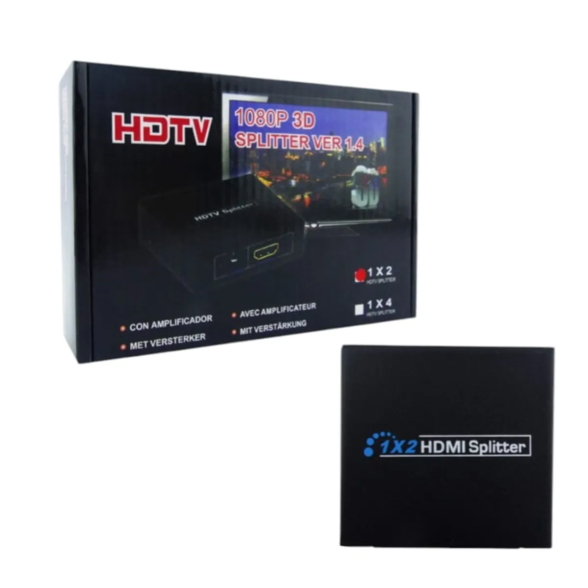 GENERICO - Splitter HDMI Full HD 1080, 4 Salidas, Con Transformador