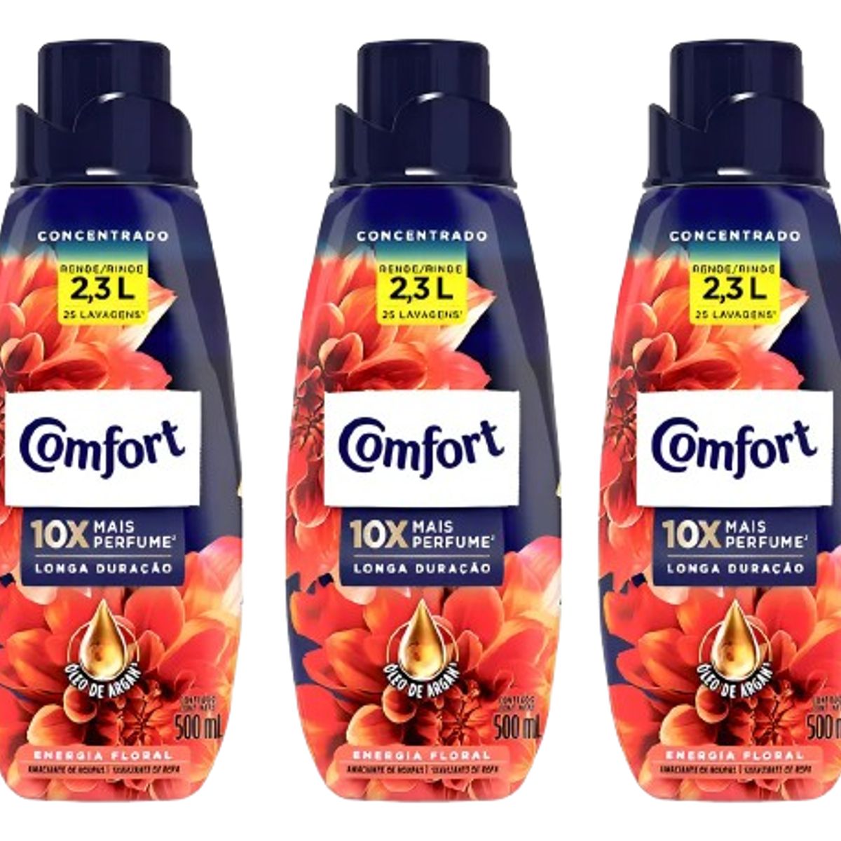 CONFORT - Pack 3 Suavizante Comfort Concentrado Energia Floral en botella 500 ML