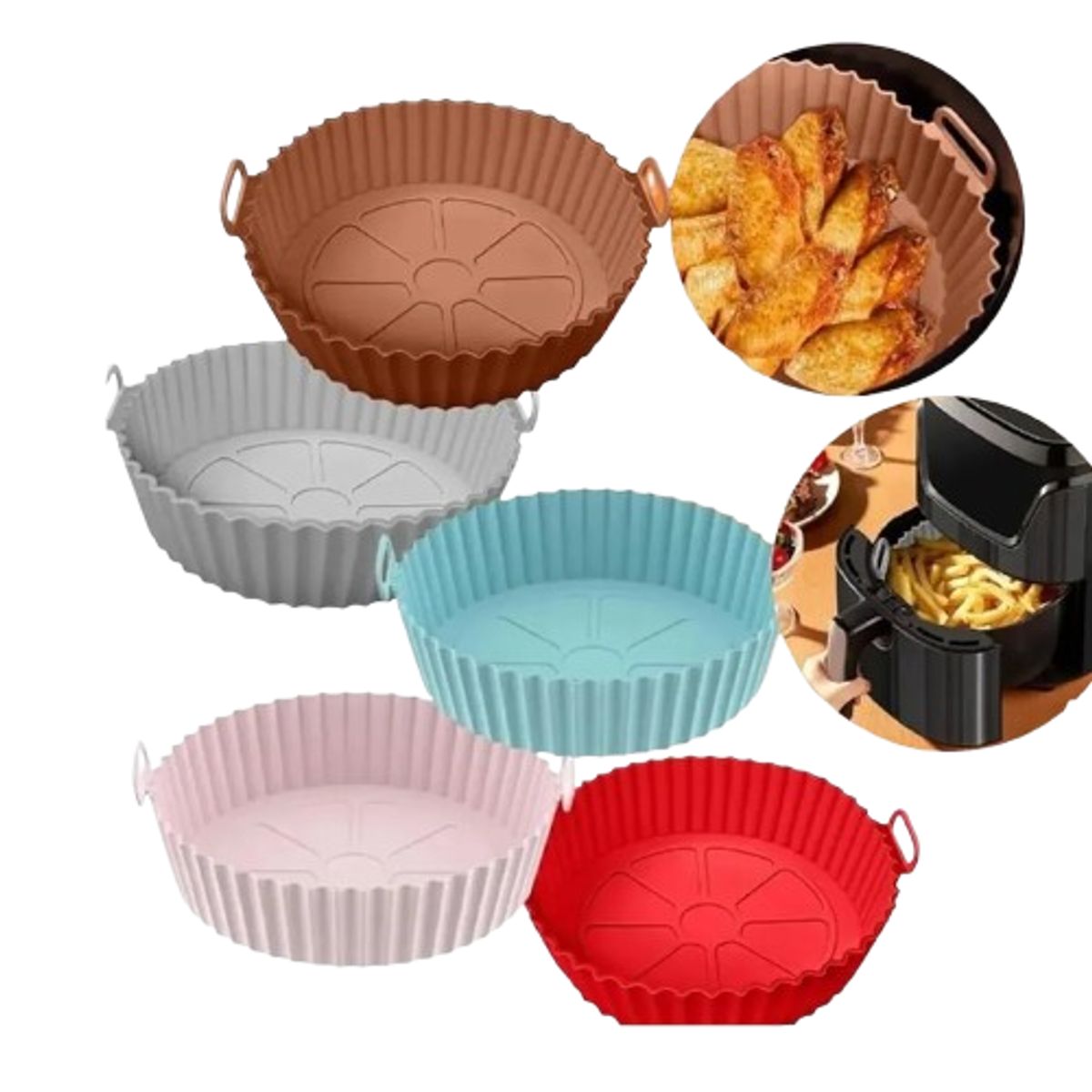 GENERICO - Pack 2 Cesto Bandeja Silicona para freidora de aire