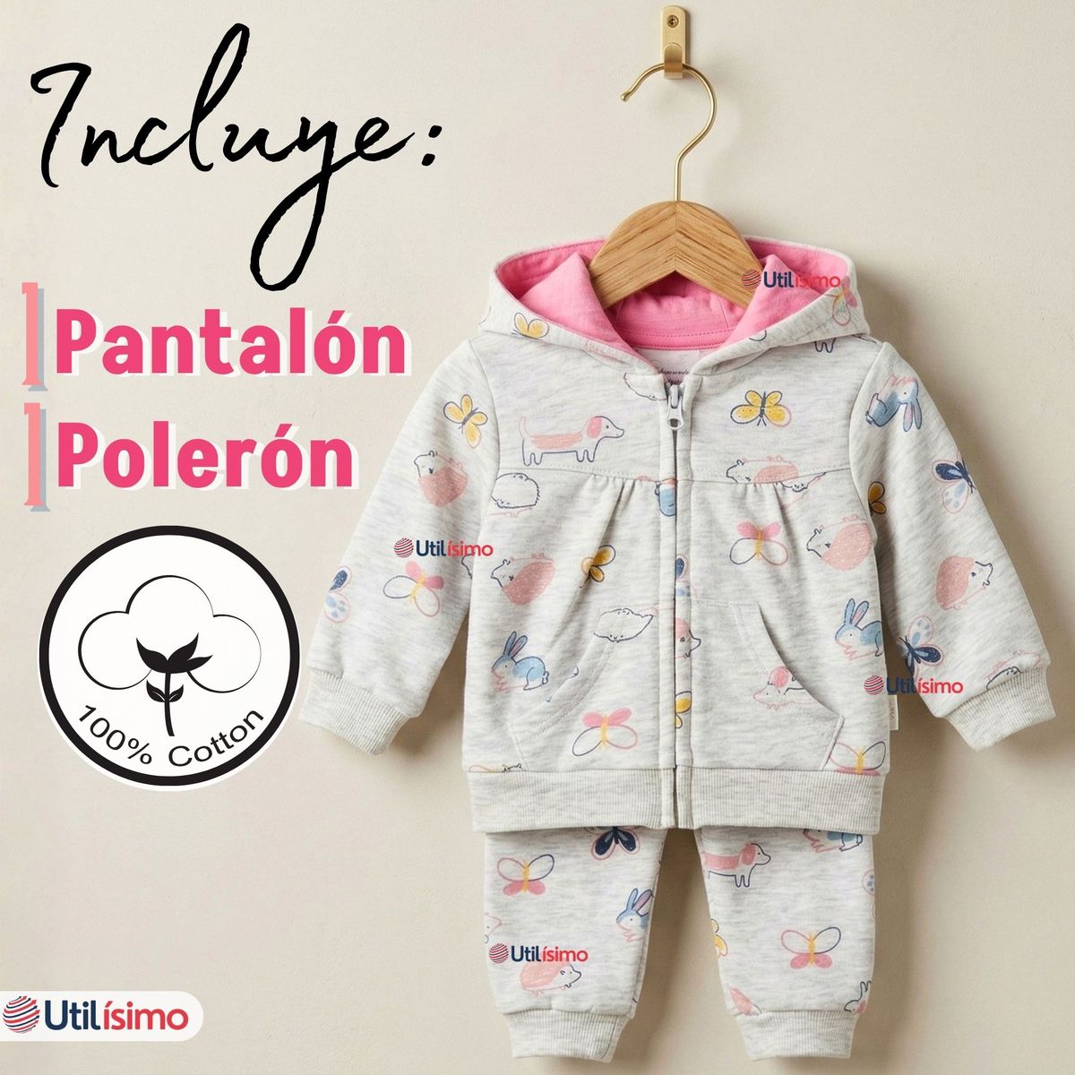 JUMP KIDS - Conjunto 2 Piezas Buzo Pantalón Y Polerón De Algodón Gray Butterflies Bebé Niña