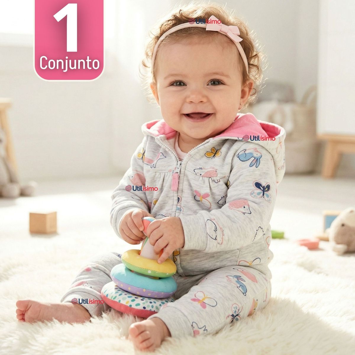 JUMP KIDS - Conjunto 2 Piezas Buzo Pantalón Y Polerón De Algodón Gray Butterflies Bebé Niña