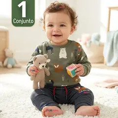 JUMP KIDS - Conjunto 2 Piezas Buzo Pantalón Y Polerón De Algodón Verde Animales Bebé Niño