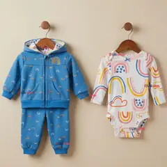 JUMP KIDS - Conjunto 3 Piezas Buzo Pantalón Polerón Body De Algodón Blue Rainbow Bebé Niña