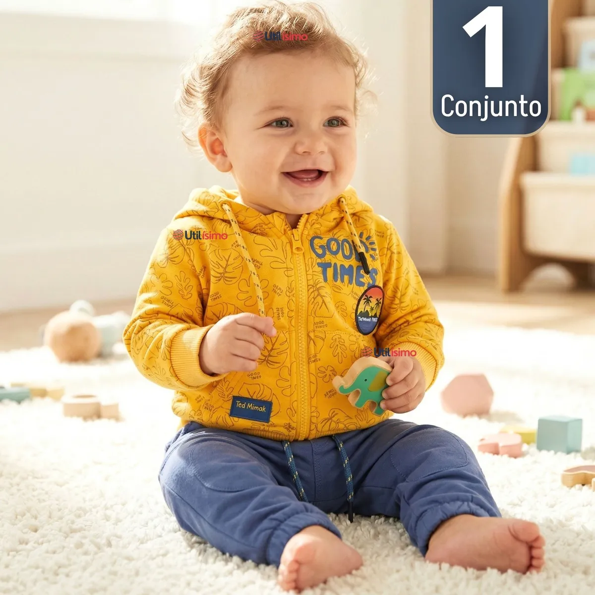 JUMP KIDS - Conjunto 2 Piezas Buzo Pantalón Y Polerón De Algodón Amarillo Bebé Niño
