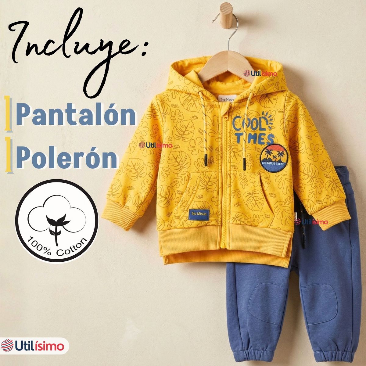 JUMP KIDS - Conjunto 2 Piezas Buzo Pantalón Y Polerón De Algodón Amarillo Bebé Niño
