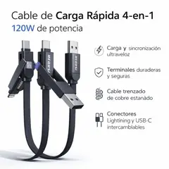 GENERICO - Cable Carga Rápida 4 En 1 120W USB C Lightning