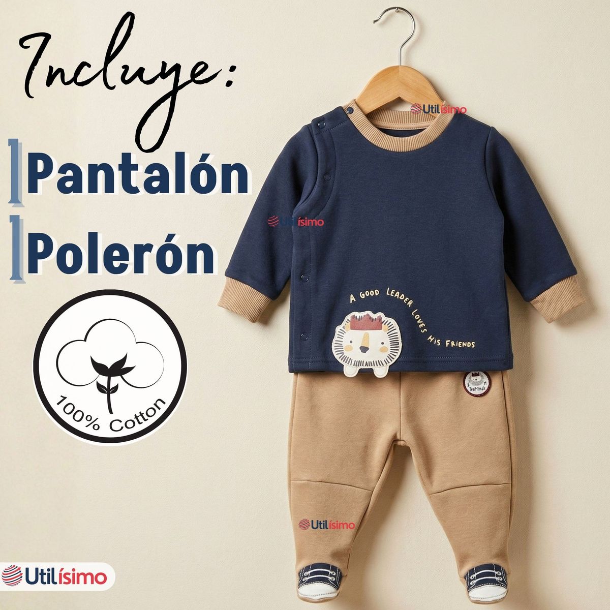 JUMP KIDS - Conjunto 2 Piezas Buzo Pantalón Y Polerón De Algodón Blue Lion Bebé Niño