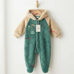 JUMP KIDS - Enterito Con Capucha Tela Plush Verde Dinosaurio Bebé Niño