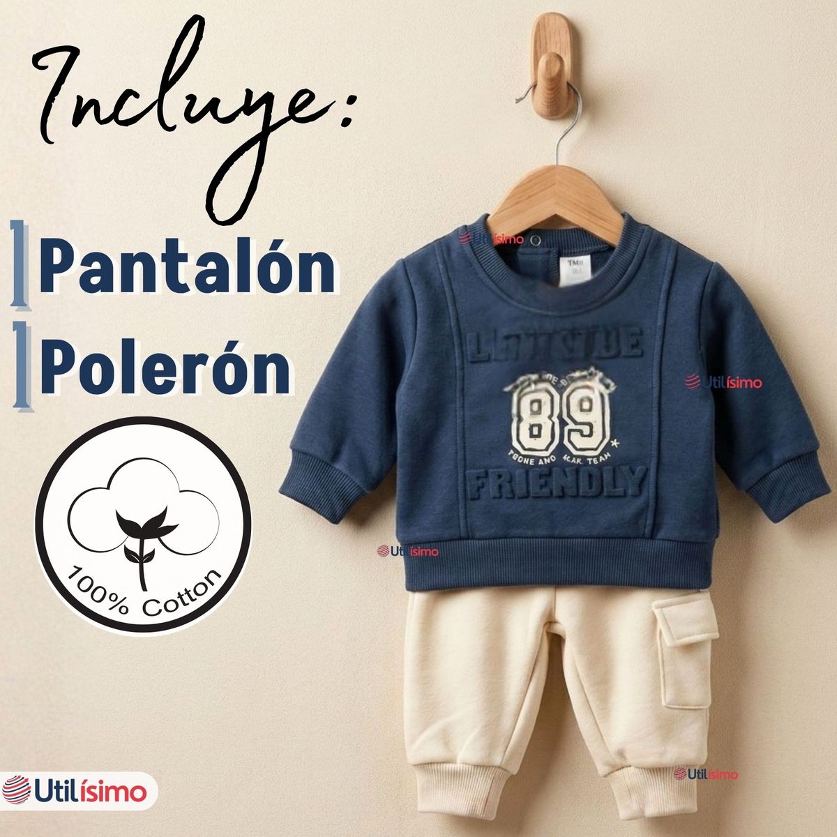 JUMP KIDS - Conjunto 2 Piezas Buzo Pantalón Y Polerón De Algodón Azul Bebé Niño