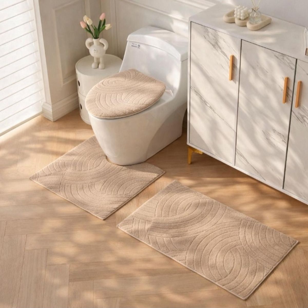 GENERICO - Set de baño 3pcs peludos 3d con antideslizante