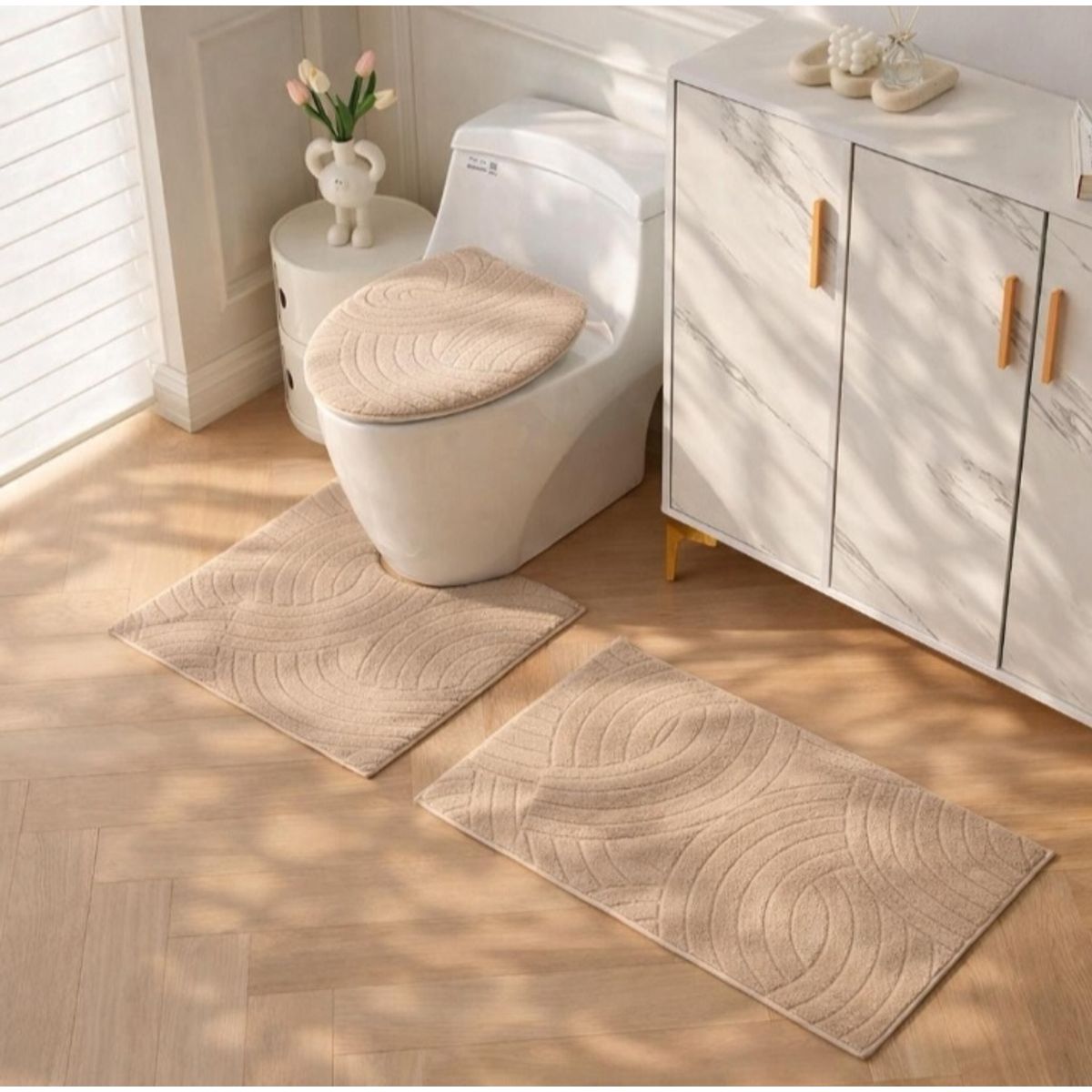 GENERICO - Set de baño 3pcs peludos 3d con antideslizante