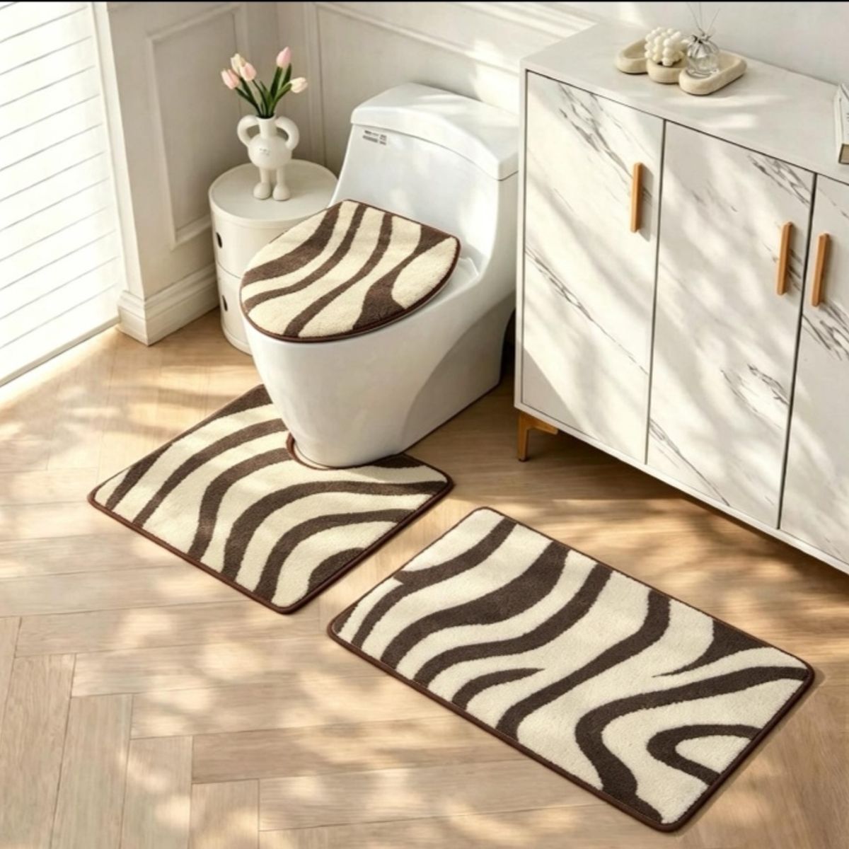 GENERICO - Set de baño 3pcs peludos 3d con antideslizante
