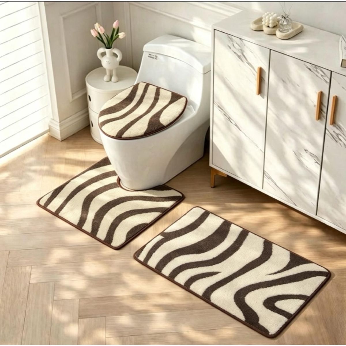 GENERICO - Set de baño 3pcs peludos 3d con antideslizante
