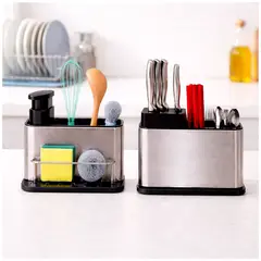 IRM - Set Organizador de Cuchillos & Cubiertos Con Jabonera Porta Esponja Acero Inoxidable