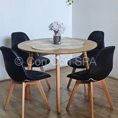 CORI CORI - Comedor Mesa Aura Wood 100cms + 4 Sillas Capitonne Ecocuero Vintage