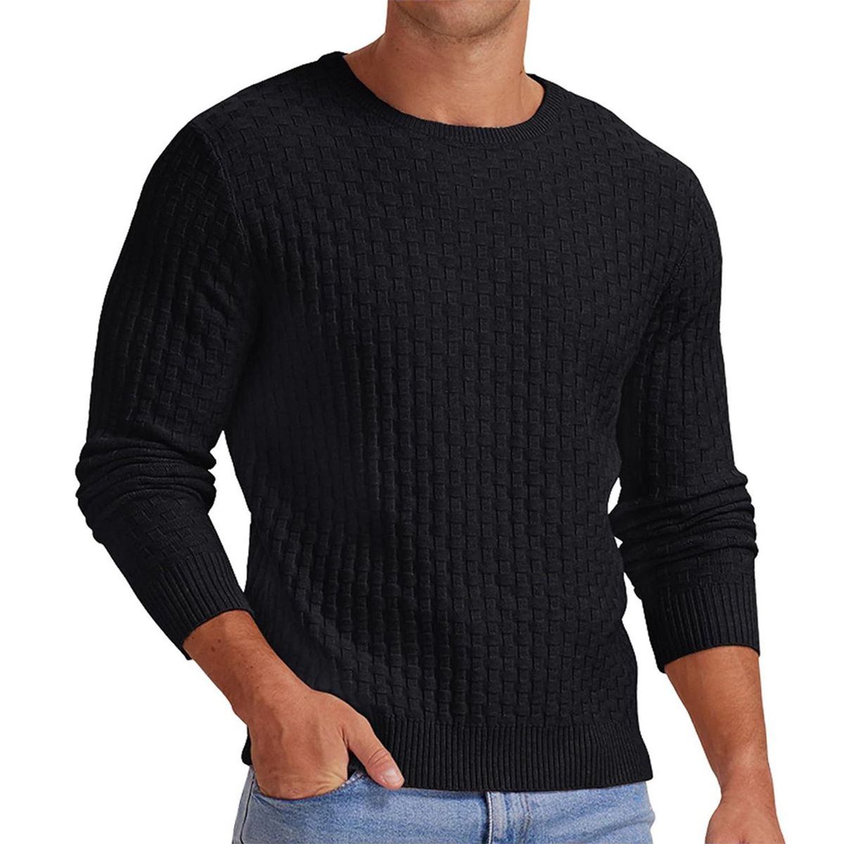TIOZONEY - Suéter de hombre con cuello redondo
