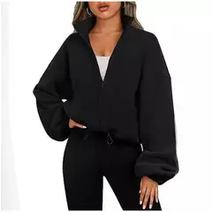 TIOZONEY - Sudadera acolchada con cremallera y cuello alto para mujer