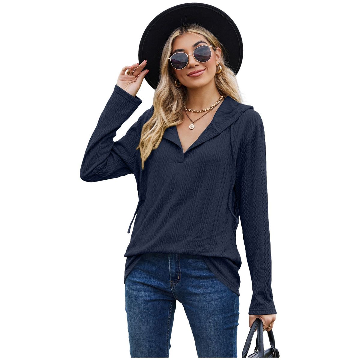 TIOZONEY - Sudadera de manga larga con capucha y holgada para mujer