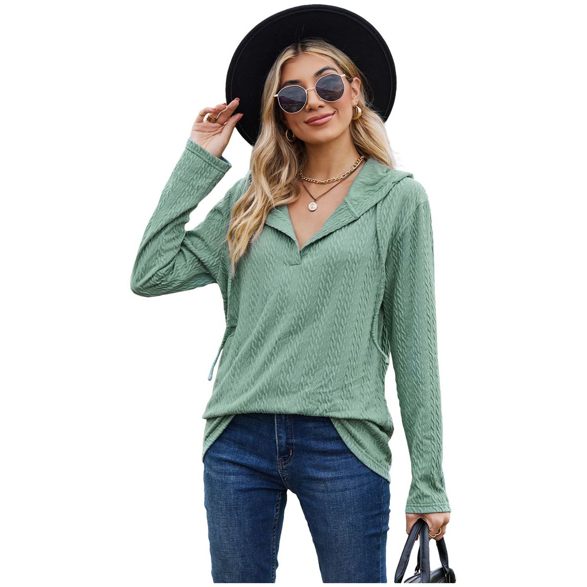 TIOZONEY - Sudadera de manga larga con capucha y holgada para mujer