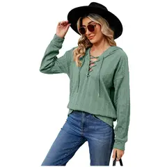 TIOZONEY - Sudadera con capucha y cuello de corbata para mujer