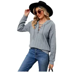 TIOZONEY - Sudadera con capucha y cuello de corbata para mujer