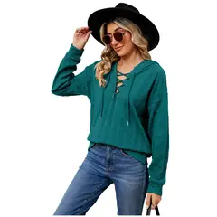 TIOZONEY - Sudadera con capucha y cuello de corbata para mujer
