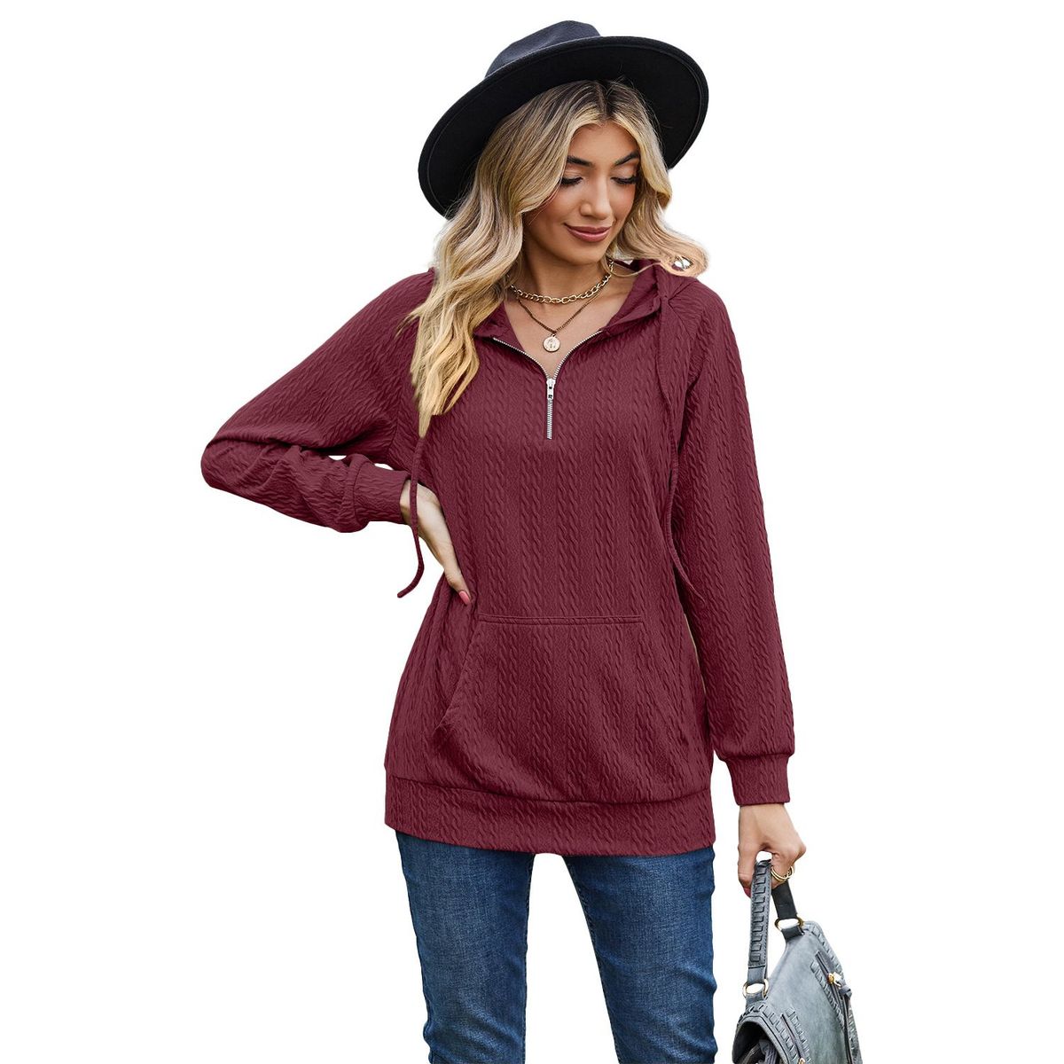 TIOZONEY - Sudadera con capucha y cremallera para mujer