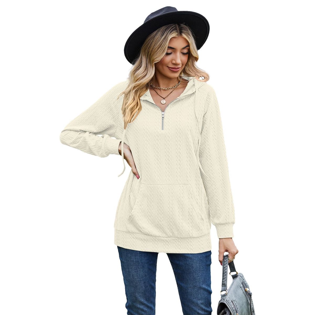 TIOZONEY - Sudadera con capucha y cremallera para mujer