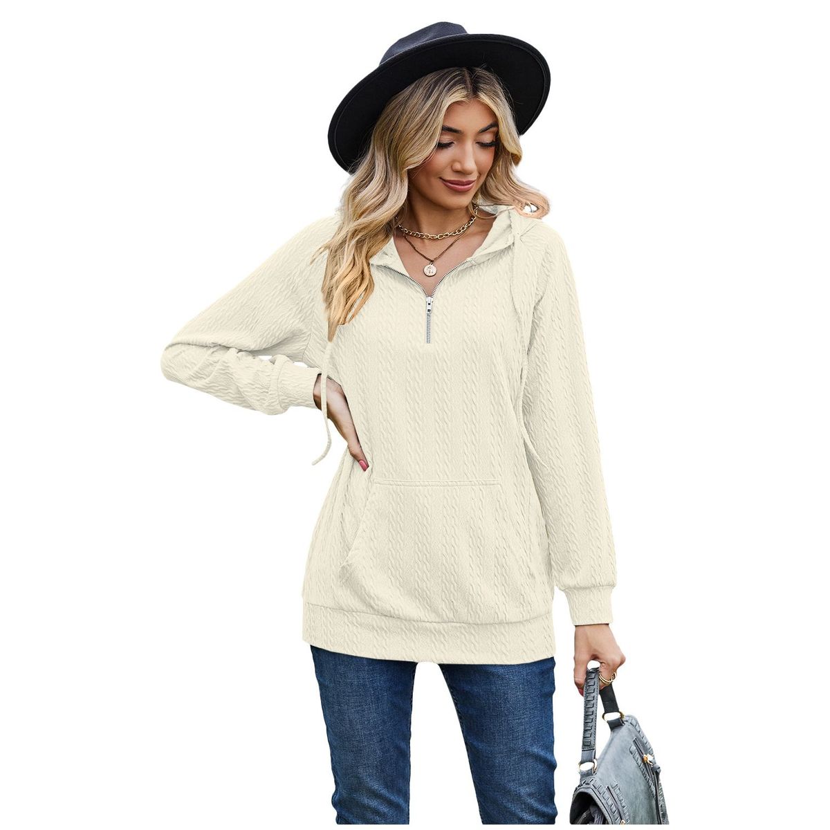 TIOZONEY - Sudadera con capucha y cremallera para mujer