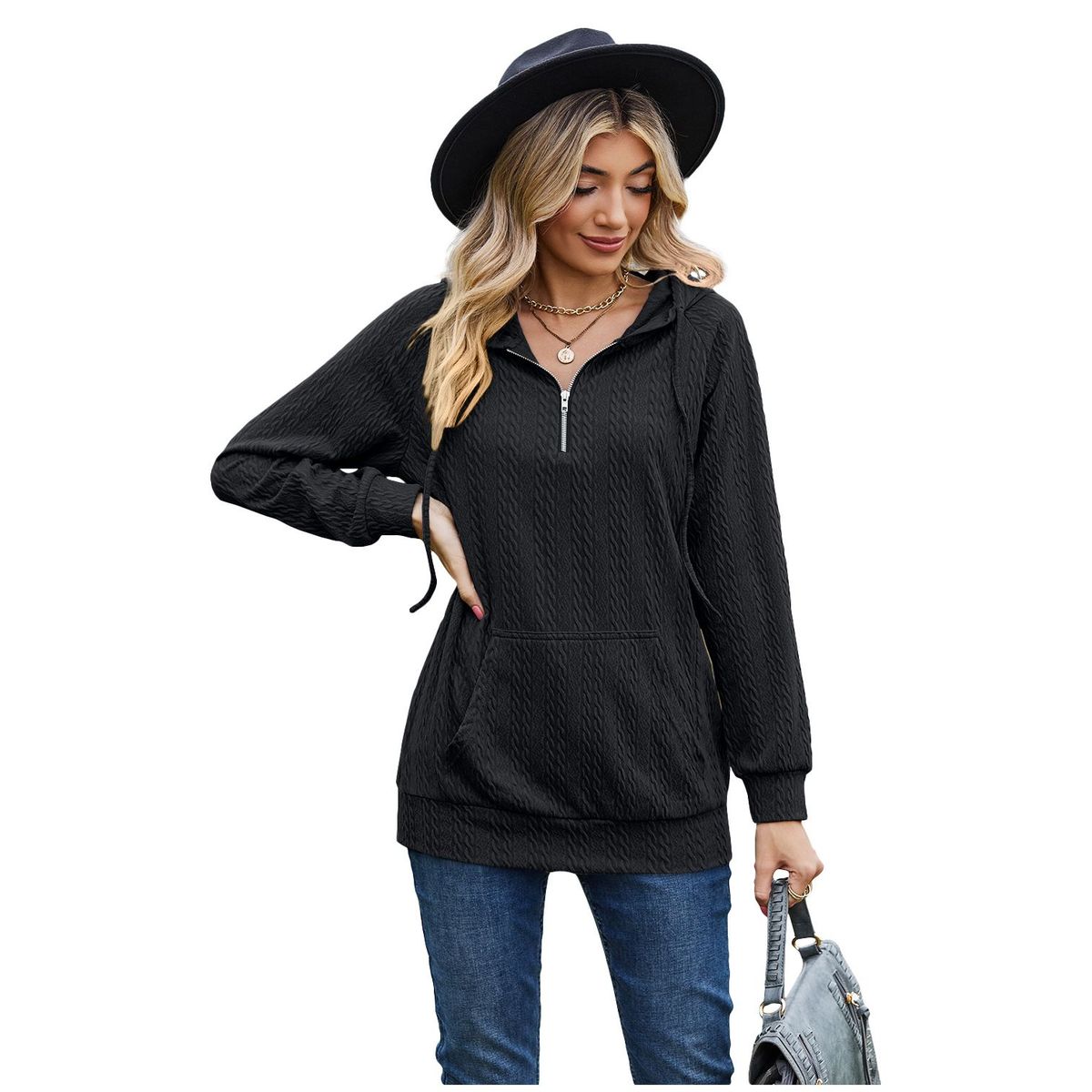 TIOZONEY - Sudadera con capucha y cremallera para mujer