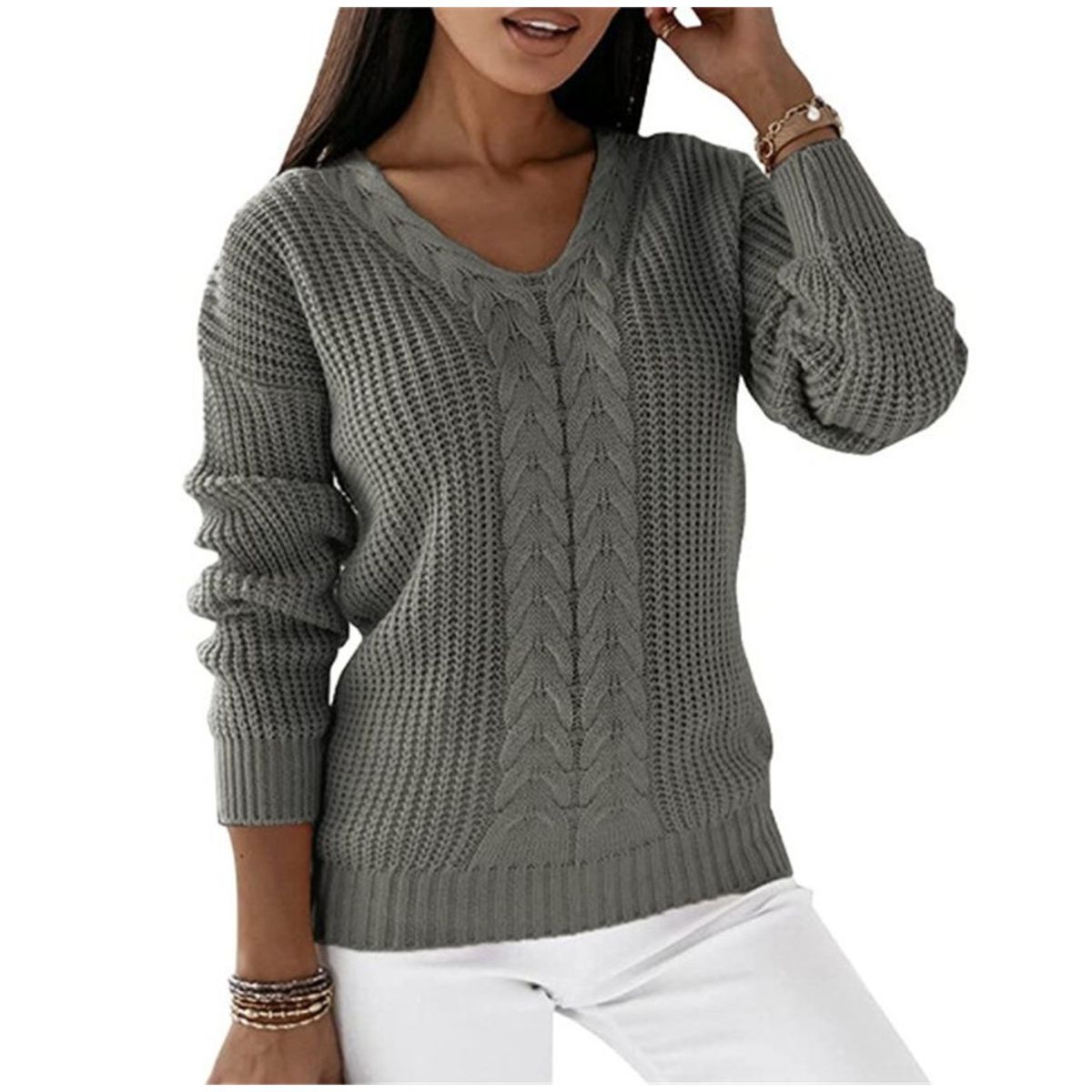 TIOZONEY - Chaleco de Punto Cuello en V Mujer- Gris