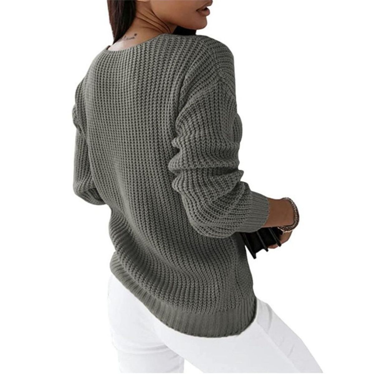 TIOZONEY - Chaleco de Punto Cuello en V Mujer- Gris
