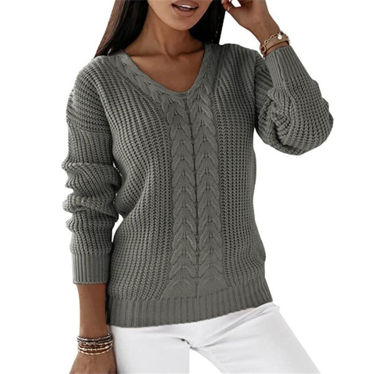 TIOZONEY - Chaleco de Punto Cuello en V Mujer- Gris