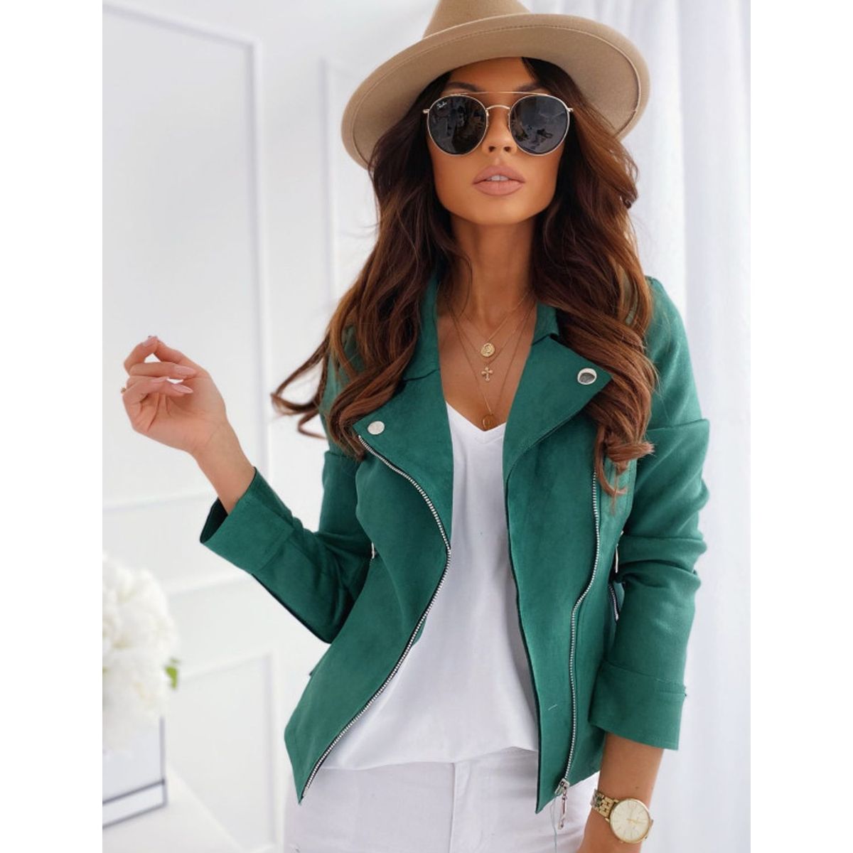 TIOZONEY - Chaqueta Mujer - Turquesa Oscuro